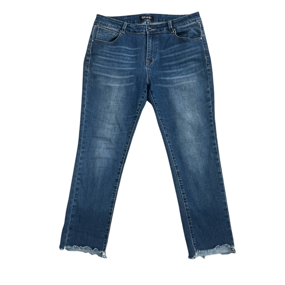Grace in LA Hi Low Frayed Hem Skinny Ankle Jeans Size 33‎